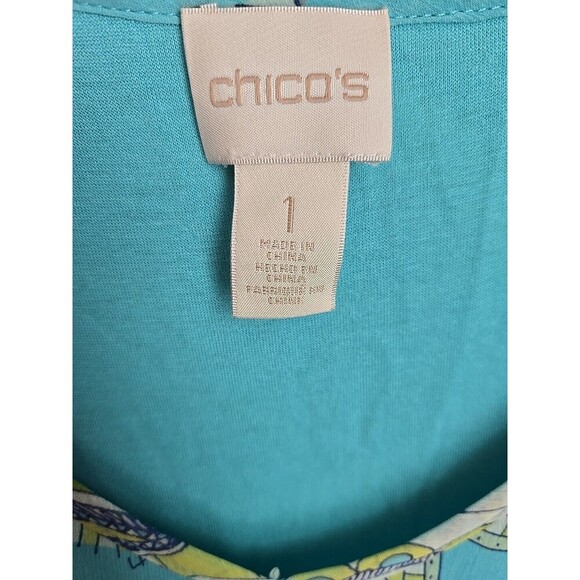 Chico's Turquoise Multicolor Paisley V-Neck Short Sleeve Maxi Dress Sz 1/Small - Picture 3 of 4